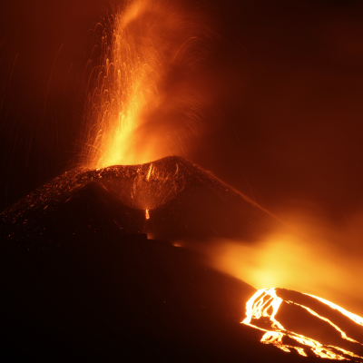 A volcano spewing lava