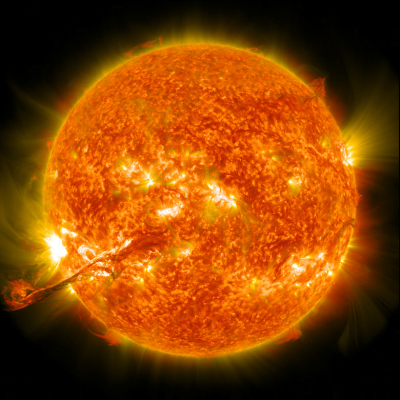 Image of the sun with solar flares